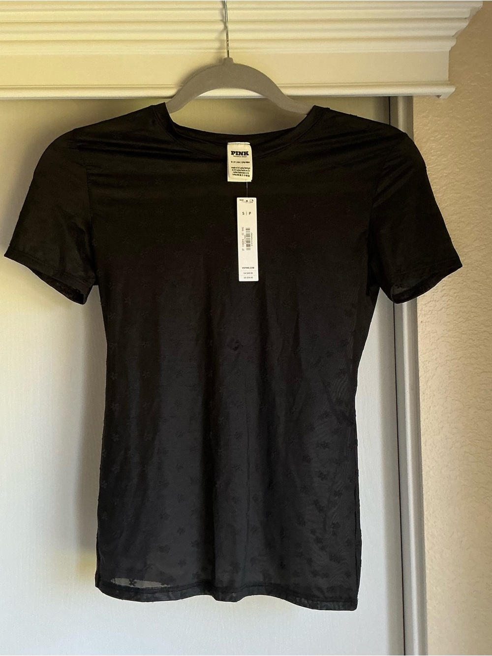 PINK Victoria's Secret Black Short Sleeve Sheer Tee